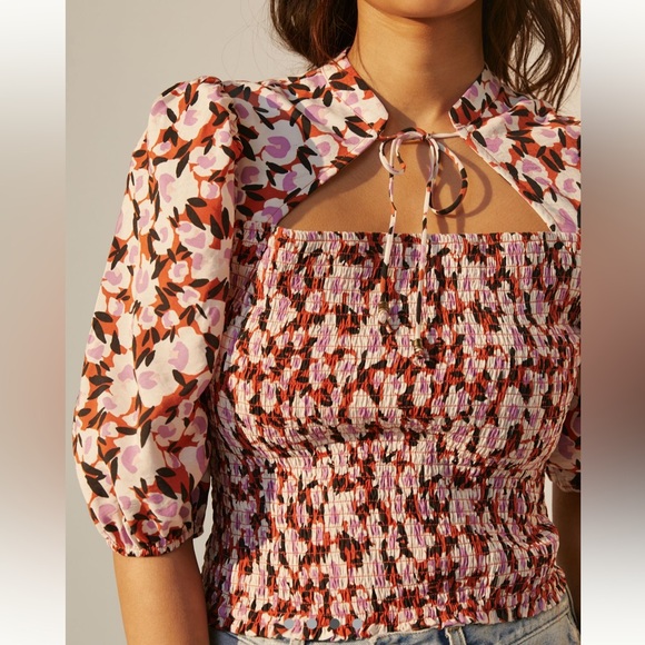 📌 NWOT Anthropologie  Maeve Smocked Blouse - Picture 2 of 6